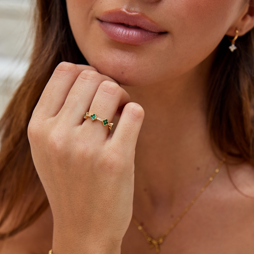 Bague en Cristal Trèfle à Quatre Feuilles
