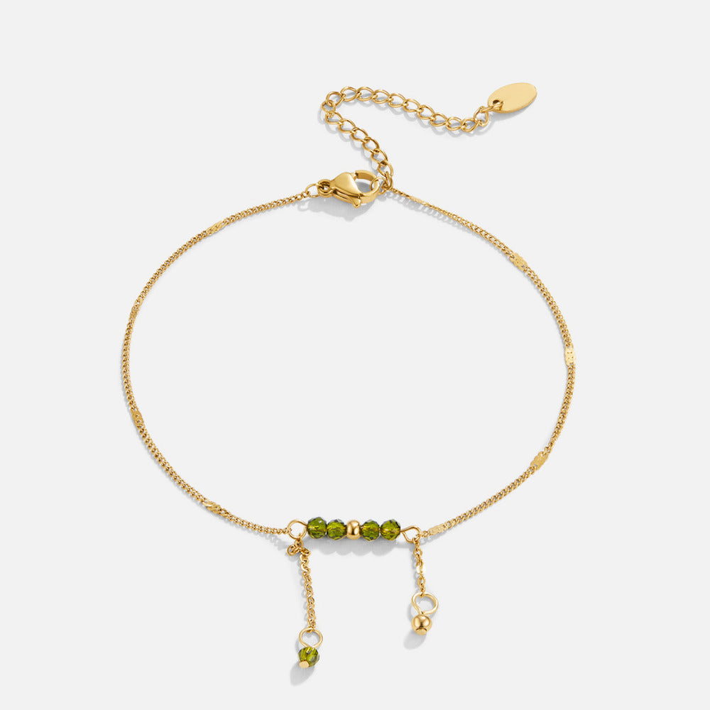 Bracelet de cheville à pompon en perles vertes Arizona