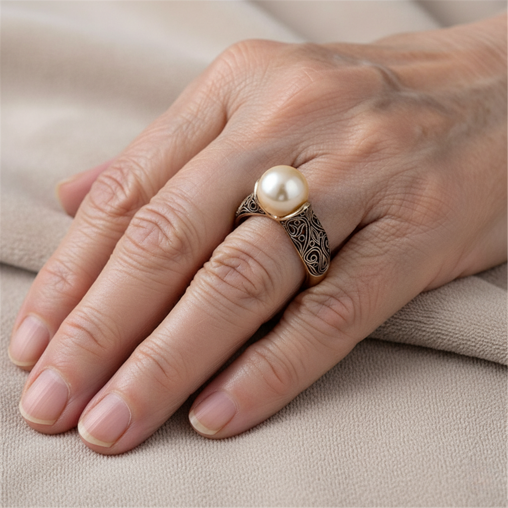 Bague Rétro Dorée avec Perle