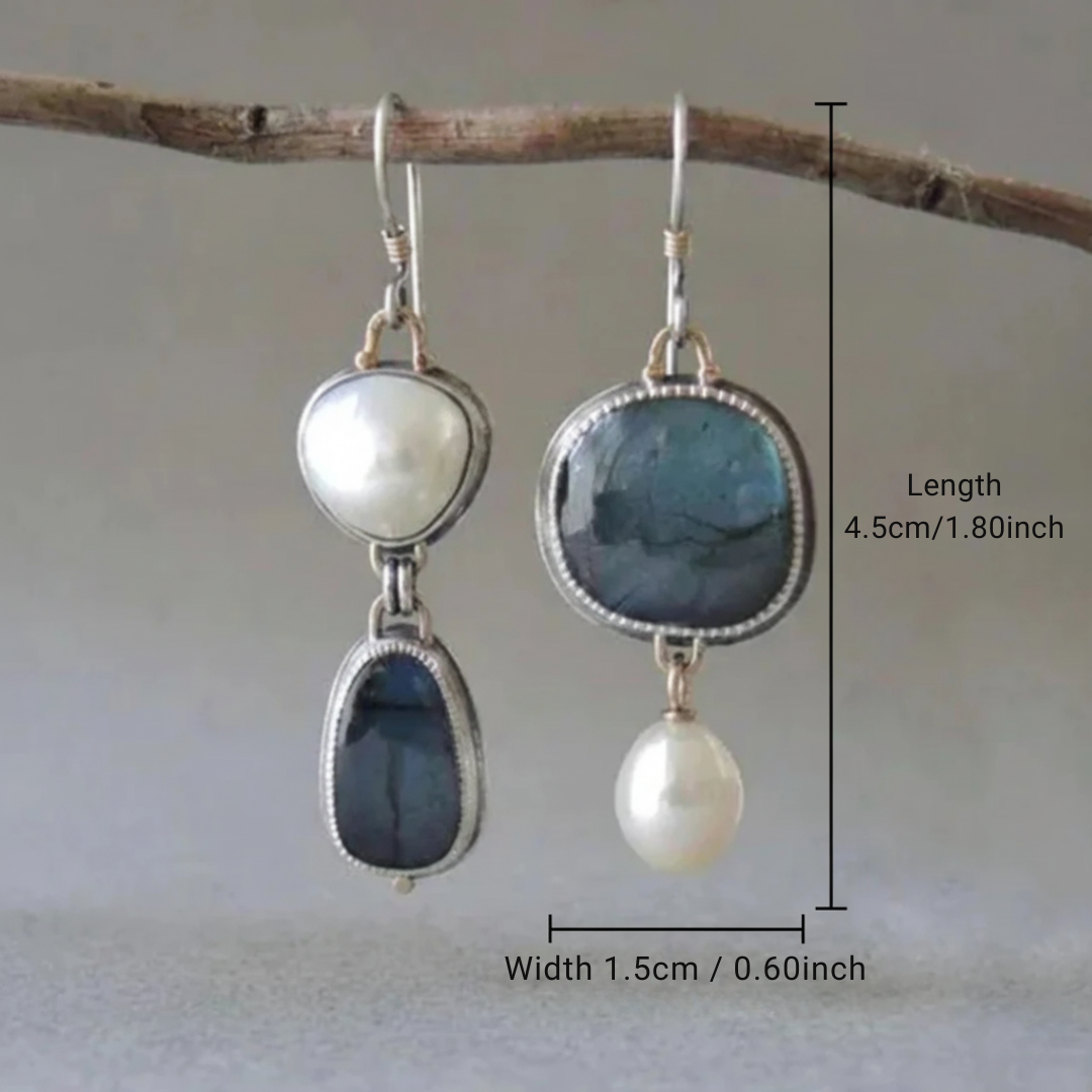 Boucles d'oreilles Vintage en Pierre Bleue et Perle