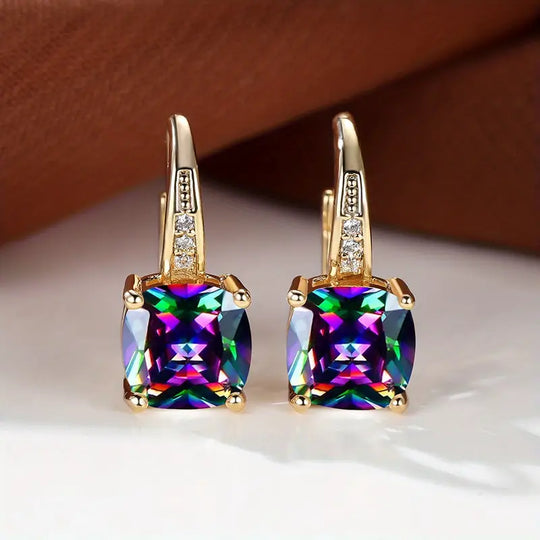 Boucles d'oreilles créoles en pierre de saphir mystique | Or