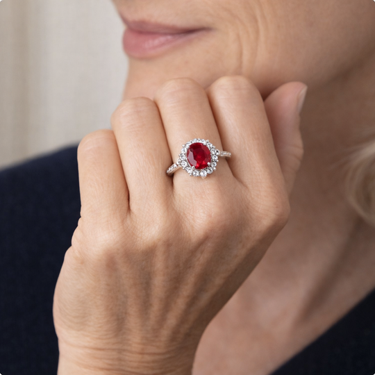 Bague Halo en Rubis Classique