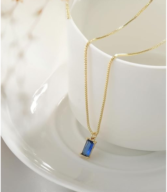 Collier pendentif saphir minimaliste | Or blanc
