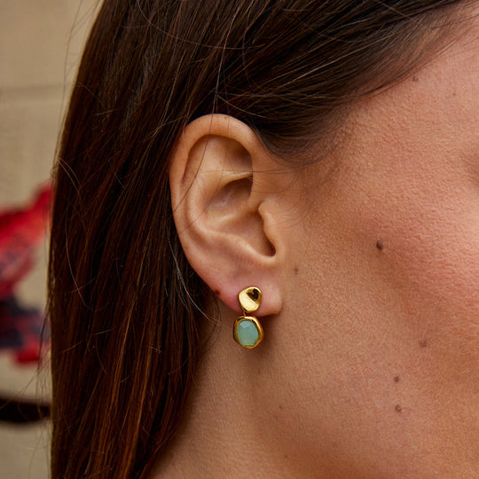 Boucles d'Oreilles Pendantes en Aigue-Marine et en Or