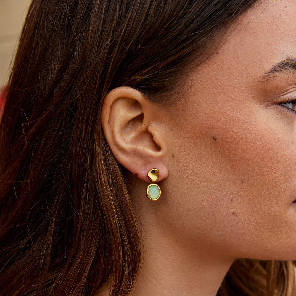 Boucles d'Oreilles Pendantes en Aigue-Marine et en Or