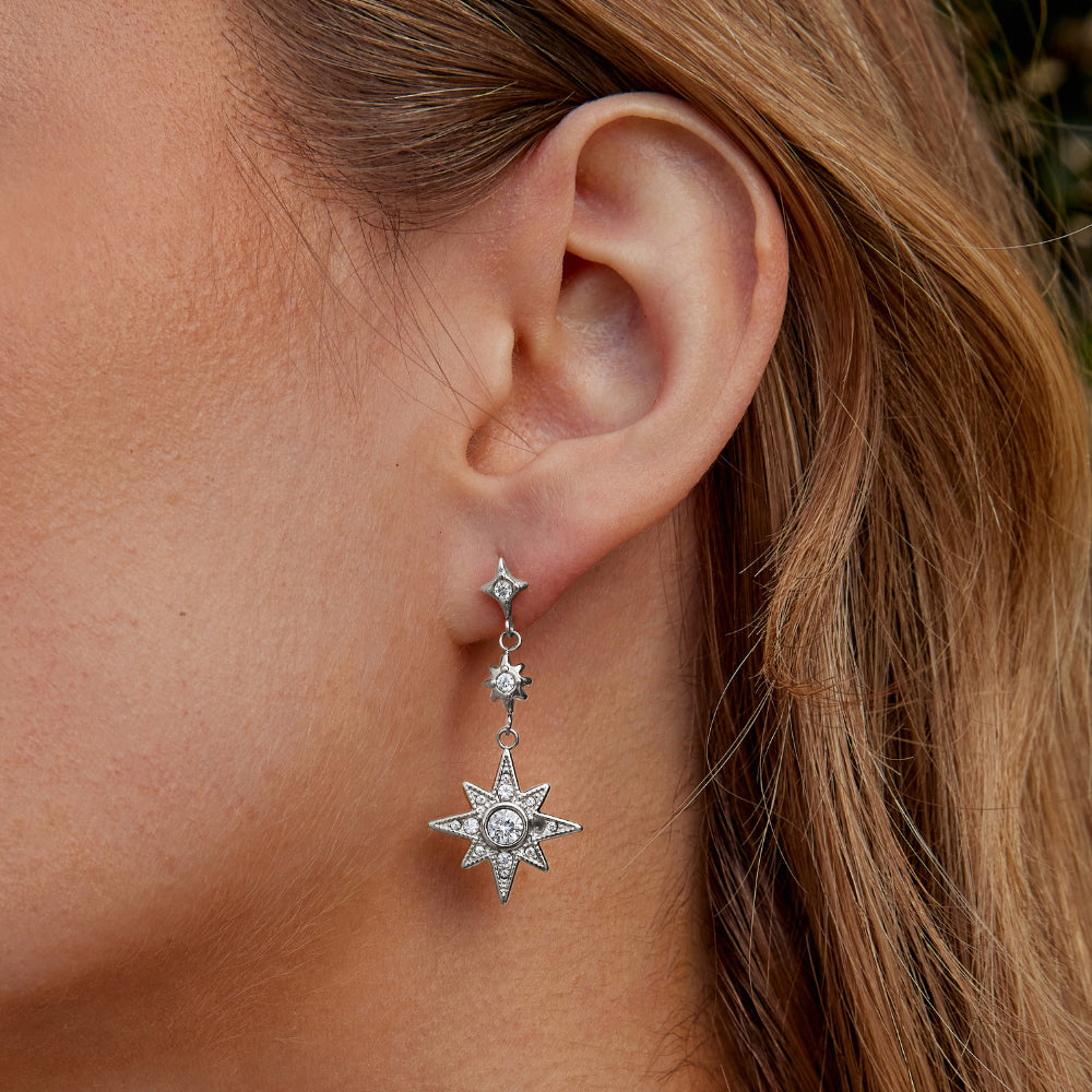 Boucles d'oreilles en argent cristal lune et étoile