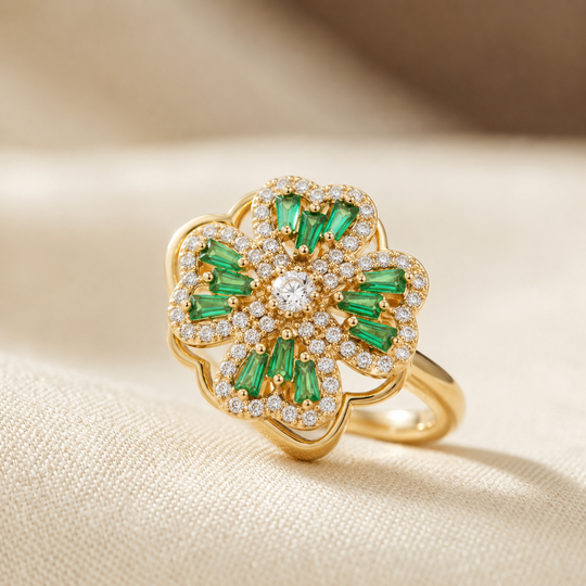 Bague Florale en Or Émeraude
