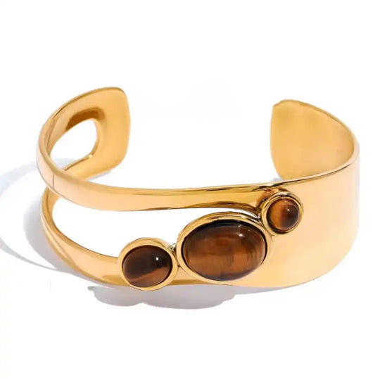Bracelet en Œil de Tigre Vintage Doré