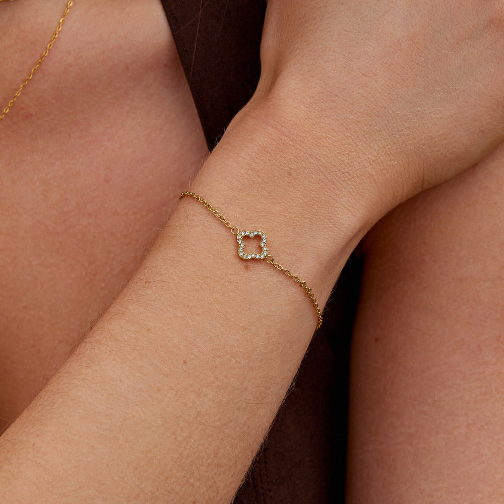 Bracelet en Cristal de Luxe en Forme de Trèfle