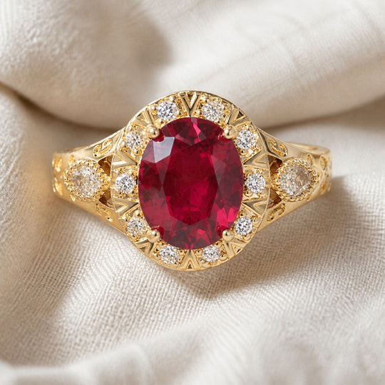 Bague Déclaration Nœud Halo en Rubis