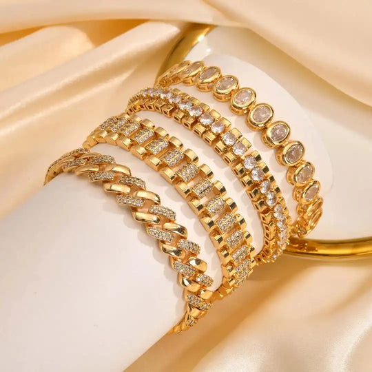 Bracelet réglable en zircon cubique chunky doré
