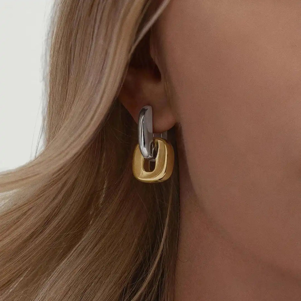 Boucles d'Oreilles Ovales Minimalistes Bicolores en Or