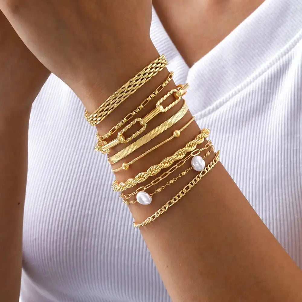 Bracelet Empilable Ensemble Perles Dorées