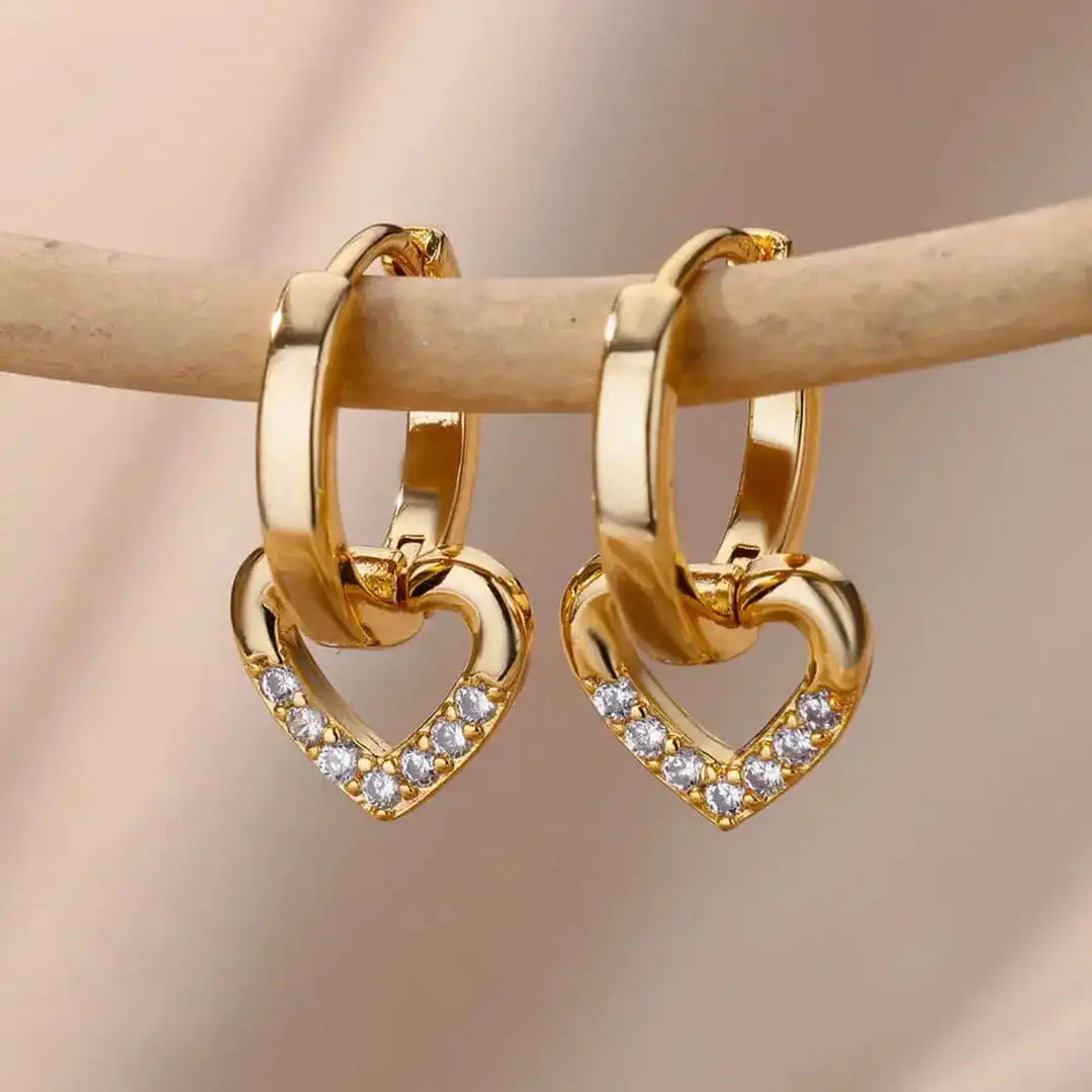 Boucles d'oreilles en zirconium en forme de cœur creux