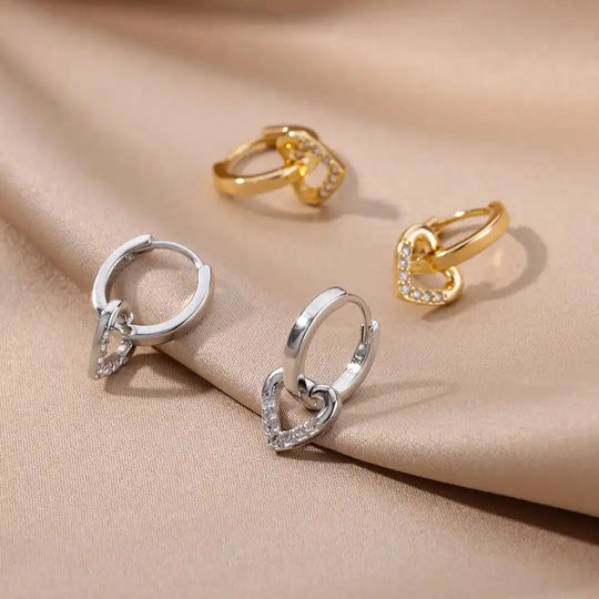 Boucles d'oreilles en zirconium en forme de cœur creux