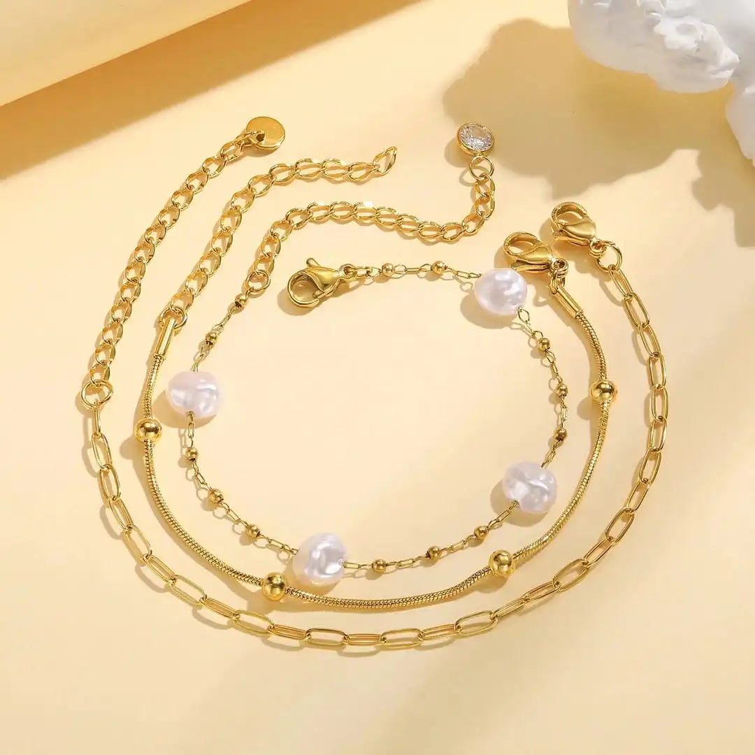Bracelet Empilable Ensemble Perles Dorées