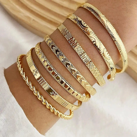 Bracelet de Bangle Ouvert en Or - Ensemble de Bracelets de Resort