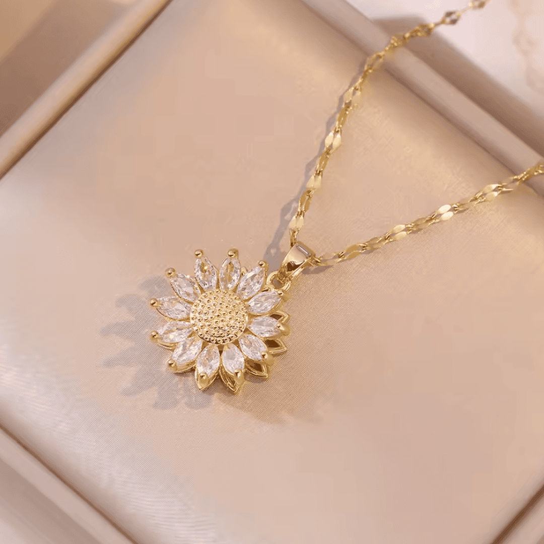 Ensemble de collier et boucles d'oreilles en zircon argenté tendance avec tournesol