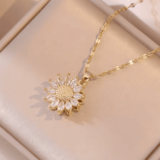 Ensemble de collier et boucles d'oreilles en zircon argenté tendance avec tournesol