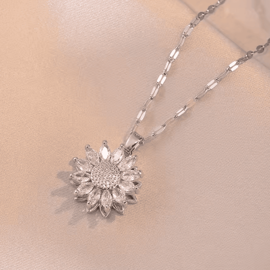Ensemble de collier et boucles d'oreilles en zircon argenté tendance avec tournesol