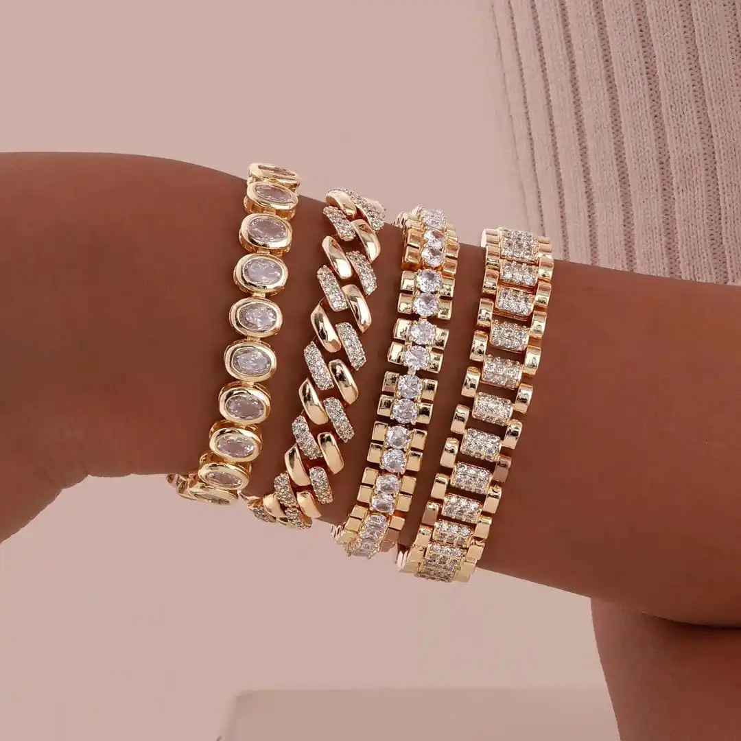 Bracelet réglable en zircon cubique chunky doré