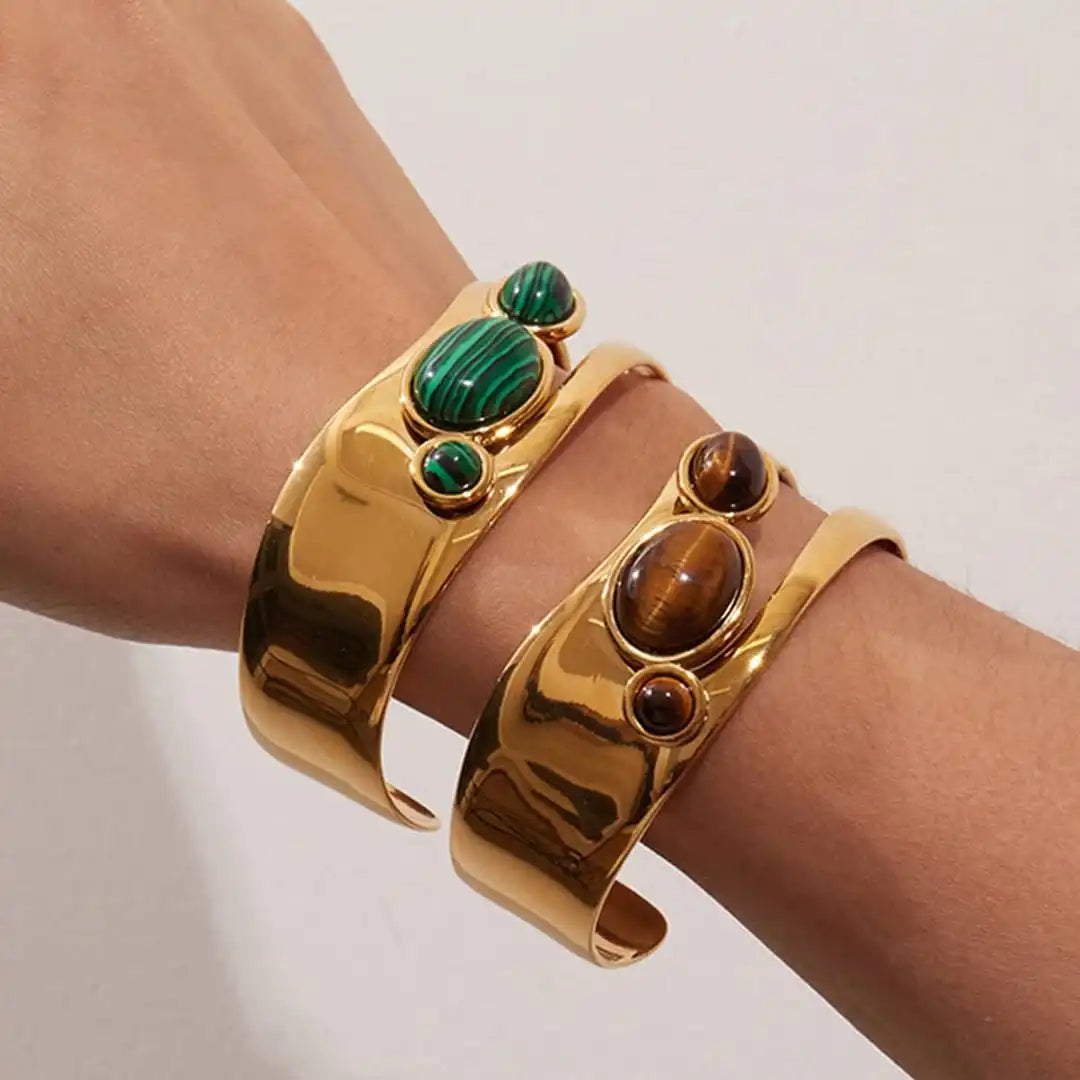 Bracelet en Œil de Tigre Vintage Doré