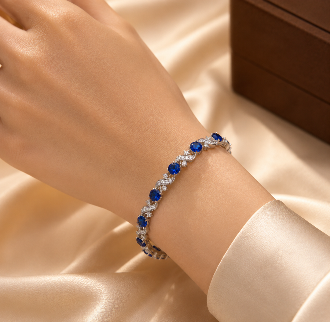 Bracelet en lien floral en saphir argenté