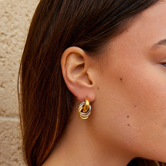 Boucles d'oreilles créoles torsadées trois tons