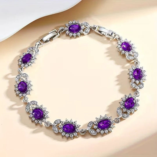 Bracelet Floral en Améthyste Argentée