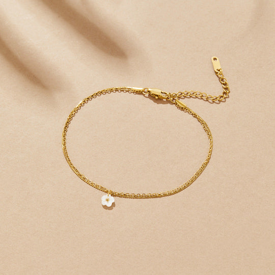 Bracelet de cheville en couches avec coquillage blanc