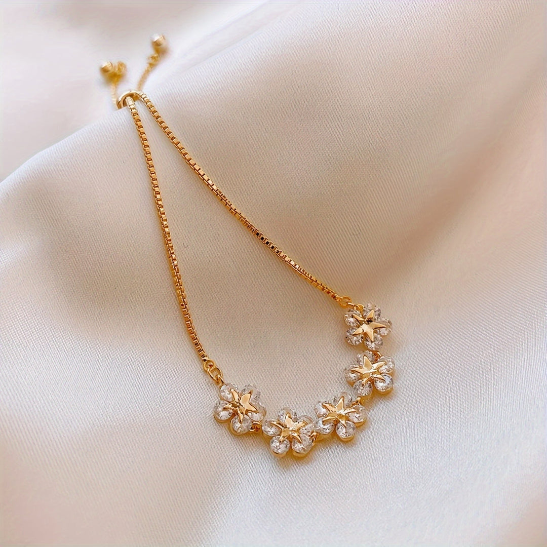 Bracelet en Or Blanc avec Zircons en Forme de Fleur