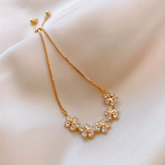 Bracelet en Or Blanc avec Zircons en Forme de Fleur