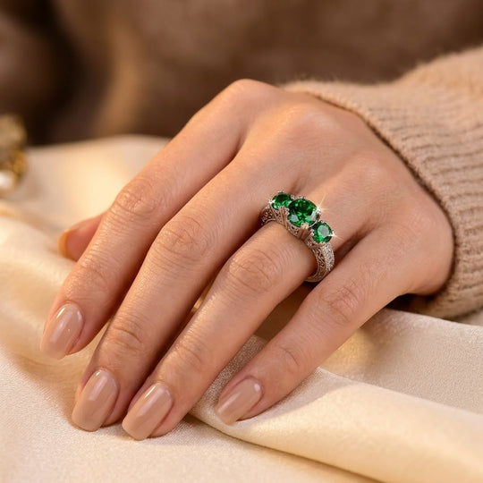 Bague Trois-Pierre Émeraude Argent