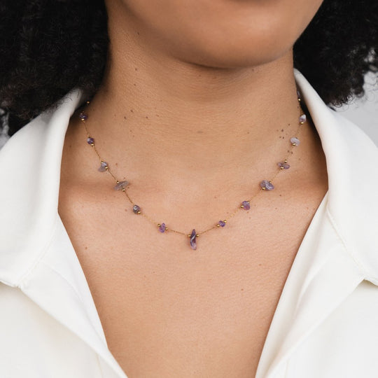 Collier en perles de cristal d'améthyste