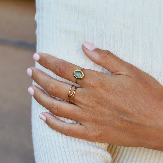 Bague Ajustable en Or avec Cristal Aquamarine