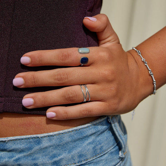 Bague en Argent avec Enveloppement en Aigue-Marine