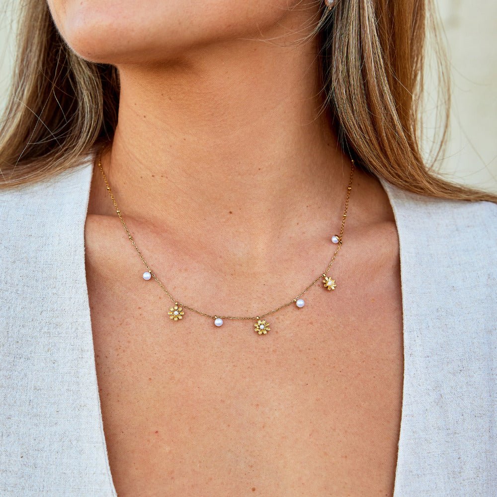 Collier Automnal en Fleurs et Perles