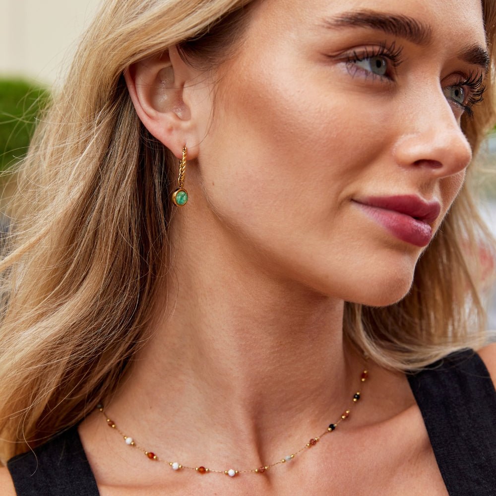 Boucles d'oreilles créoles torsadées en aventurine