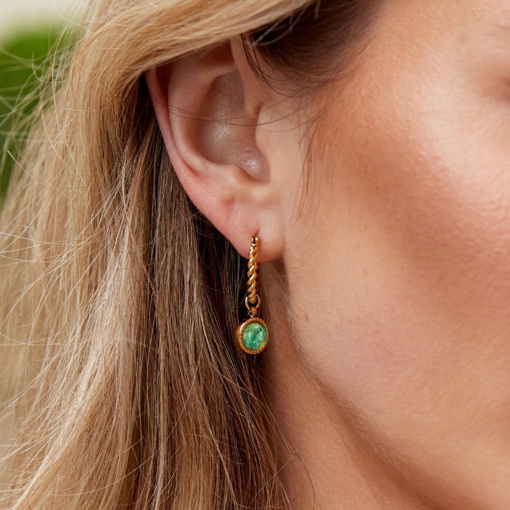 Boucles d'oreilles créoles torsadées en aventurine