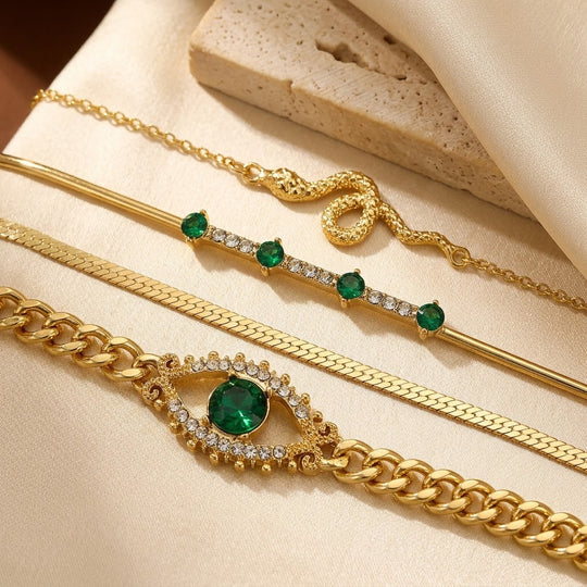 Bracelet Set en Émeraude Dorée
