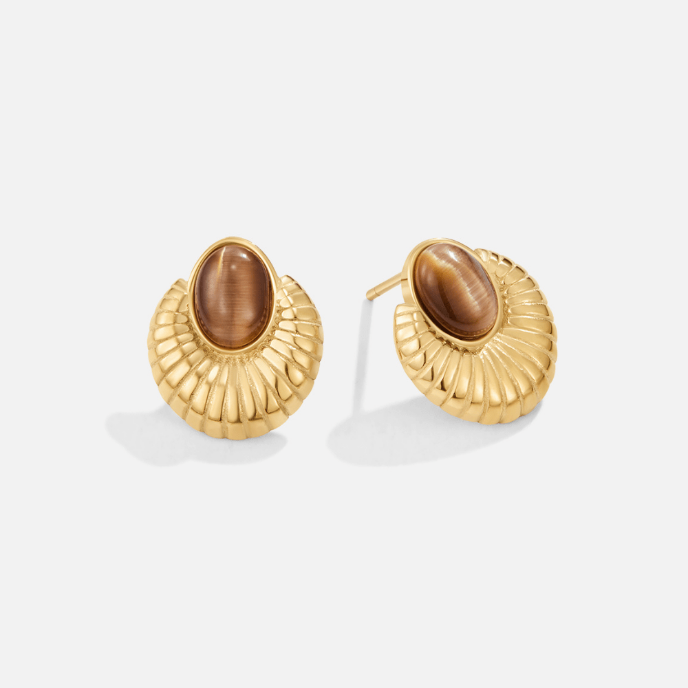 Boucles d'Oreilles Bohemia Œil de Tigre en Or
