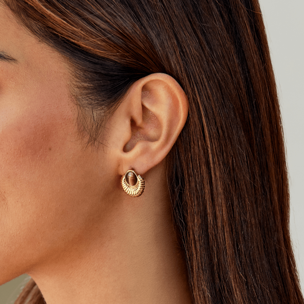 Boucles d'Oreilles Bohemia Œil de Tigre en Or