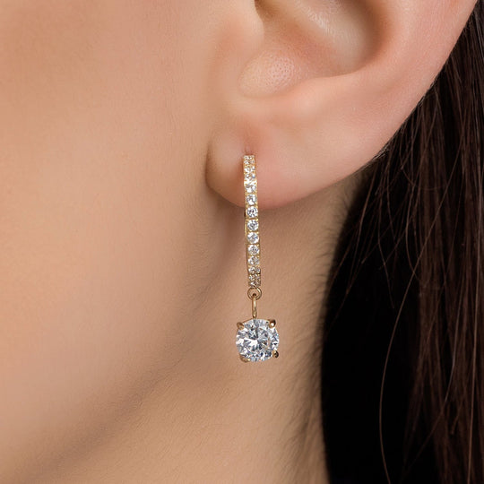 Boucles d'Oreilles en Or Blanc avec Moissanite à Taille Ronde