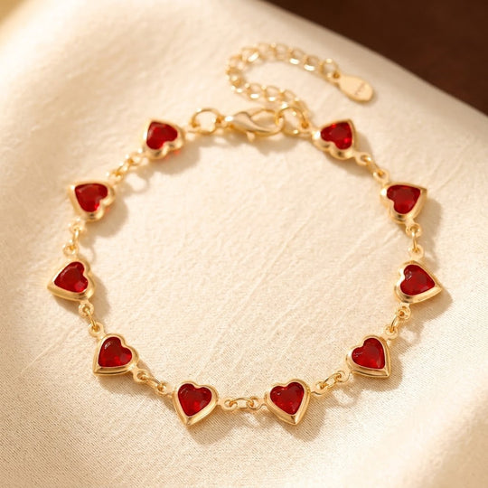 Bracelet Chaîne Cœur en Rubis Doré