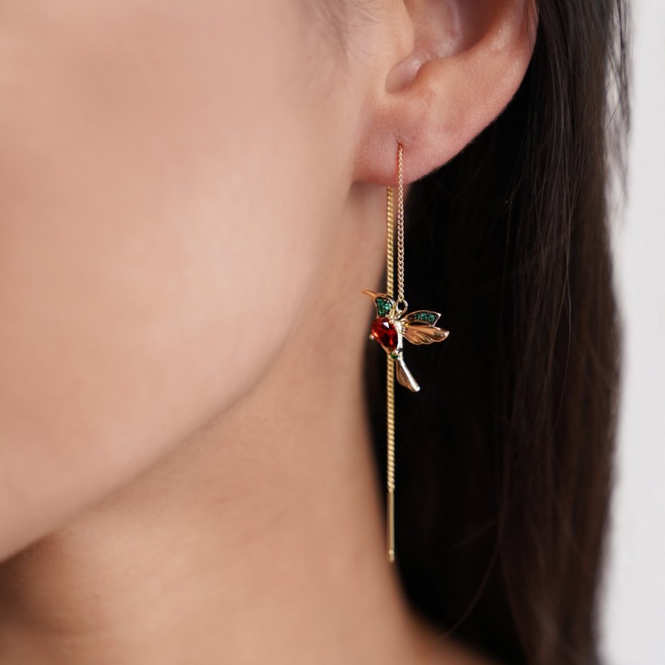 Boucles d'oreilles à franges en cristal de colibri