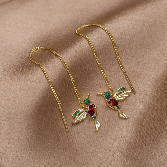 Boucles d'oreilles à franges en cristal de colibri