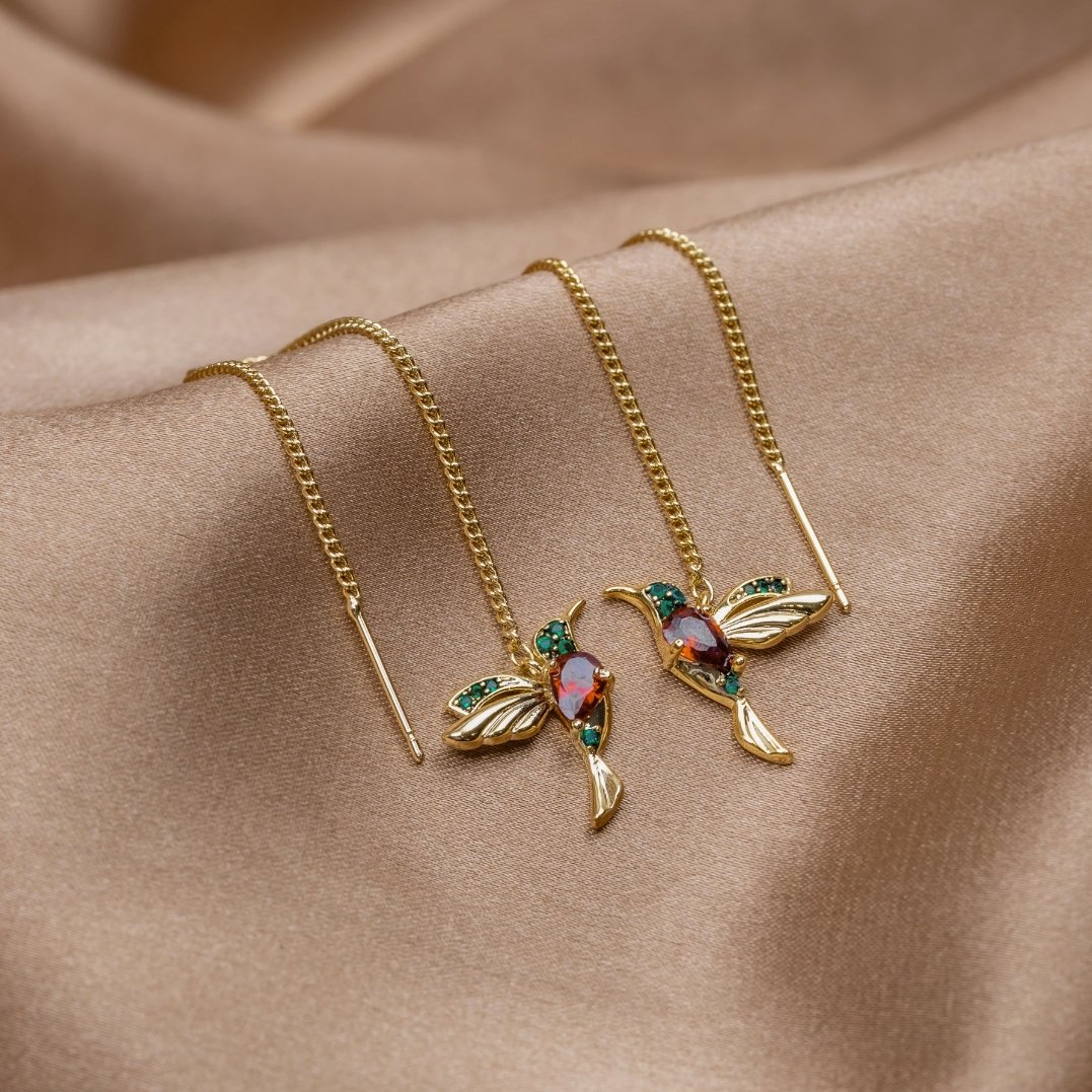 Boucles d'oreilles à franges en cristal de colibri