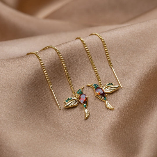 Boucles d'oreilles à franges en cristal de colibri