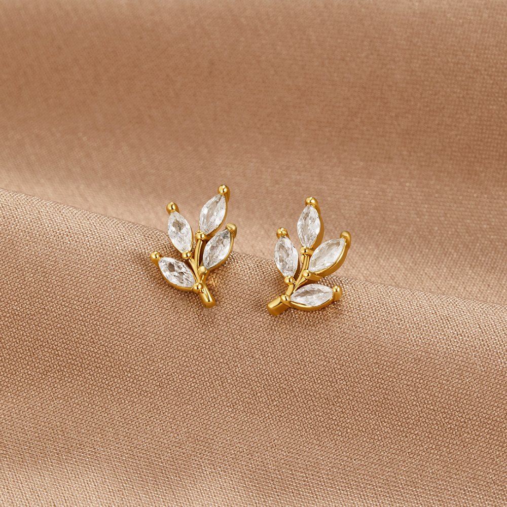 Boucles d'oreilles en forme de feuille en cristal