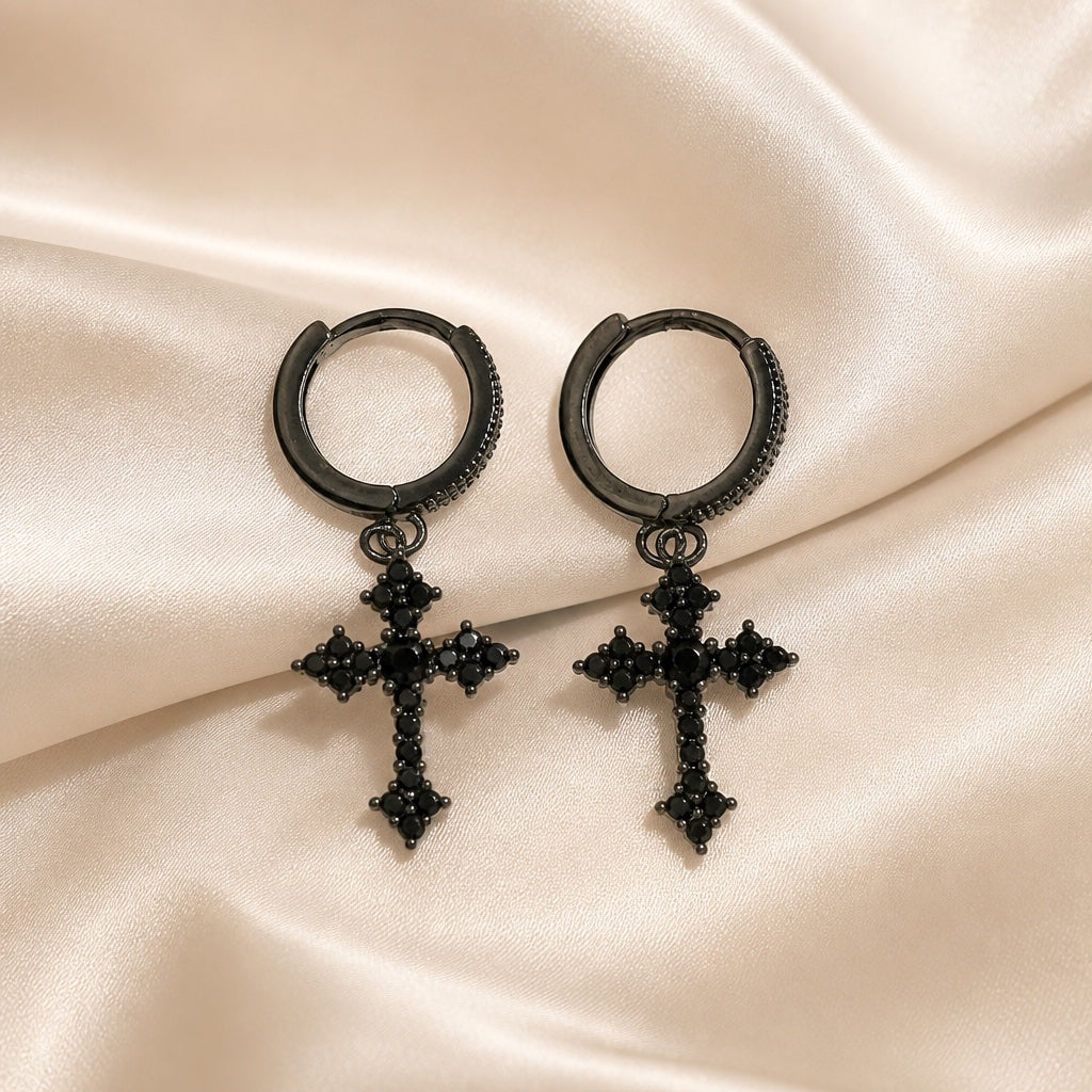 Boucles d'oreilles en Or Blanc avec Zircons Sertis